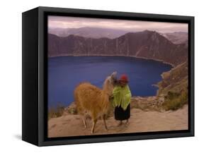 Quichua Indian Child with Llama, Quilatoa Crater Lake, Ecuador-Pete Oxford-Framed Stretched Canvas