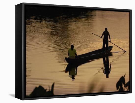 Quichua Indians Poling Dugout Canoe, Amazon Rain Forest, Ecuador-Pete Oxford-Framed Stretched Canvas