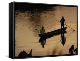 Quichua Indians Poling Dugout Canoe, Amazon Rain Forest, Ecuador-Pete Oxford-Framed Stretched Canvas