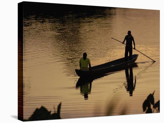 Quichua Indians Poling Dugout Canoe, Amazon Rain Forest, Ecuador-Pete Oxford-Stretched Canvas