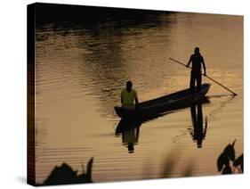 Quichua Indians Poling Dugout Canoe, Amazon Rain Forest, Ecuador-Pete Oxford-Stretched Canvas