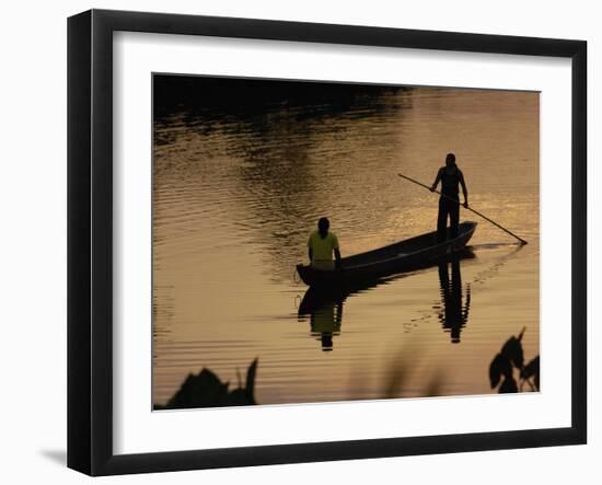 Quichua Indians Poling Dugout Canoe, Amazon Rain Forest, Ecuador-Pete Oxford-Framed Photographic Print