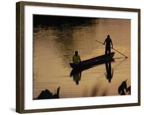 Quichua Indians Poling Dugout Canoe, Amazon Rain Forest, Ecuador-Pete Oxford-Framed Photographic Print