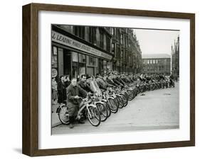 Quickly Club Assembles Outside Andy Mcneil Shop, June 1956-null-Framed Premium Photographic Print