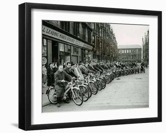 Quickly Club Assembles Outside Andy Mcneil Shop, June 1956-null-Framed Premium Photographic Print