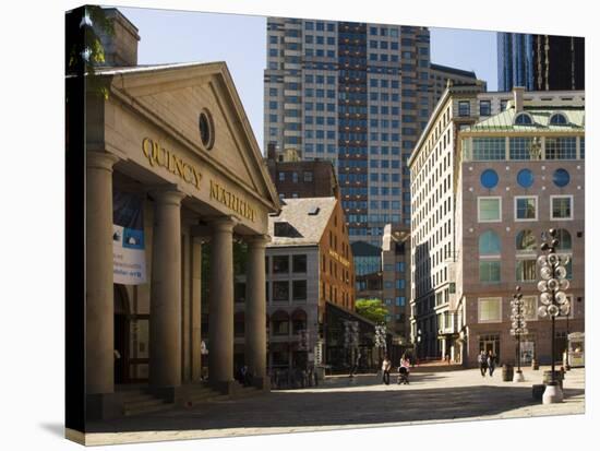 Quincy Market by Faneuil Hall, Boston, Massachusetts, USA-Amanda Hall-Stretched Canvas