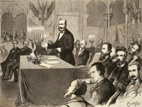 Quintino Sella Speaking at the Castello Theatre in Milan, 1880, Italy'  Giclee Print