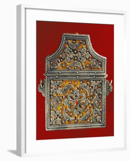 Quran-Holder in Silver, Coral, Wood and Leather, Morocco-null-Framed Giclee Print