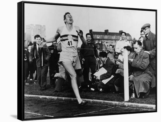 R. Bannister Runs Mile-null-Framed Stretched Canvas