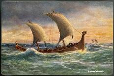 Two-Masted Saxon Warship Under Sail-R. Gallan-Stretched Canvas