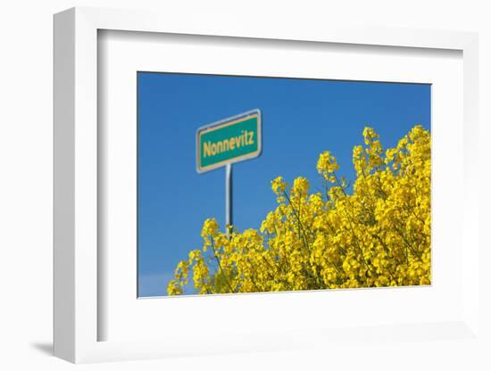 RŸgen, Rape in Front of Blue Sky, Town Sign Nonnevitz-Catharina Lux-Framed Photographic Print