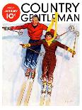 "Couple Downhill Skiing," Country Gentleman Cover, January 1, 1937-R.J. Cavaliere-Giclee Print