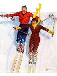 "Couple Downhill Skiing,"January 1, 1937-R.J. Cavaliere-Giclee Print