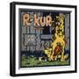 R Kur Brand - Riverside, California - Citrus Crate Label-Lantern Press-Framed Art Print