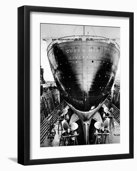 R.M.S. 'Queen Mary' in Dry Dock, Southampton, April 1936-null-Framed Photographic Print