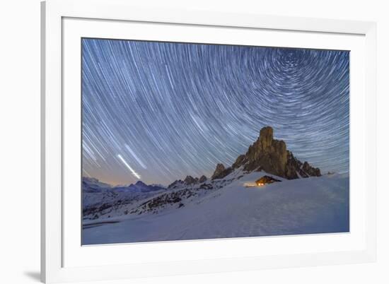 Ra Gusela, Giau Pass, Dolomites, Veneto, Italy. Winter startrail at Giau Pass-ClickAlps-Framed Photographic Print