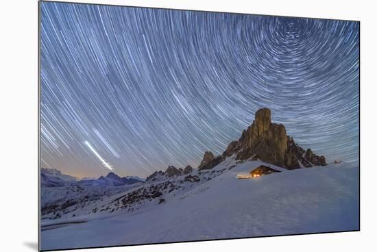 Ra Gusela, Giau Pass, Dolomites, Veneto, Italy. Winter startrail at Giau Pass-ClickAlps-Mounted Photographic Print