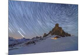 Ra Gusela, Giau Pass, Dolomites, Veneto, Italy. Winter startrail at Giau Pass-ClickAlps-Mounted Photographic Print