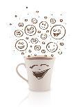 Coffee-Cup With Brown Hand Drawn Happy Smiley Faces, Isolated On White-ra2studio-Laminated Art Print