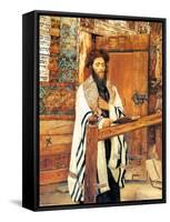 Rabbi in Front of the Wooden Synagogue Jablonow-Isidor Kaufmann-Framed Stretched Canvas
