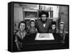 Rabbi Posing with His Young Students Who Are Learning to Read Hebrew at This Orthodox School-Paul Schutzer-Framed Stretched Canvas