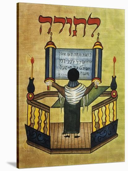 Rabbi Reading Torah, 17th Century Miniature, Jewish Art-null-Stretched Canvas