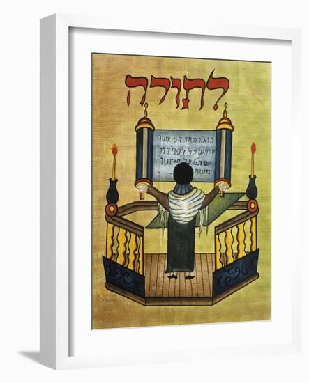 Rabbi Reading Torah, 17th Century Miniature, Jewish Art-null-Framed Giclee Print