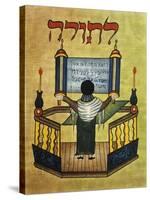 Rabbi Reading Torah, 17th Century Miniature, Jewish Art-null-Stretched Canvas