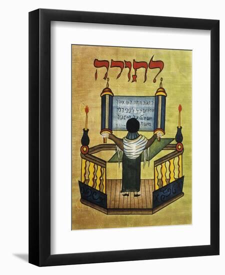 Rabbi Reading Torah, 17th Century Miniature, Jewish Art-null-Framed Premium Giclee Print