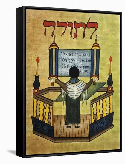 Rabbi Reading Torah, 17th Century Miniature, Jewish Art-null-Framed Stretched Canvas