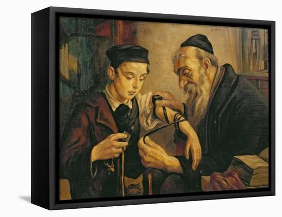 Rabbi Tying the Phylacteries to the Arm of a Boy-null-Framed Stretched Canvas