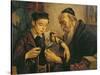 Rabbi Tying the Phylacteries to the Arm of a Boy-null-Stretched Canvas