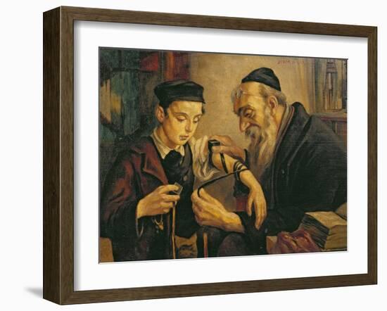 Rabbi Tying the Phylacteries to the Arm of a Boy-null-Framed Giclee Print