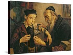 Rabbi Tying the Phylacteries to the Arm of a Boy-null-Stretched Canvas