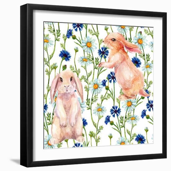 Rabbit Among Flowers-tanycya-Framed Art Print