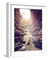 Rabbit and Chess in Deep Hole toward the Sunlight. Creative Concept-viczast-Framed Photographic Print