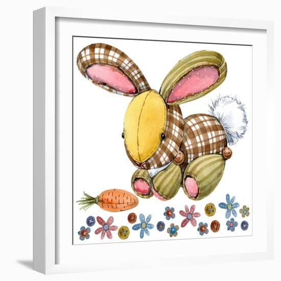 Rabbit. Cartoon Farm Animal. Cute Pet Watercolor Illustration.-Faenkova Elena-Framed Art Print