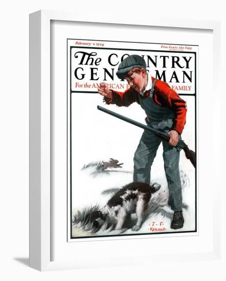 "Rabbit Hunting," Country Gentleman Cover, February 2, 1924-J.F. Kernan-Framed Giclee Print