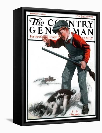 "Rabbit Hunting," Country Gentleman Cover, February 2, 1924-J.F. Kernan-Framed Stretched Canvas