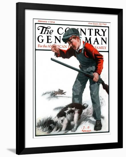 "Rabbit Hunting," Country Gentleman Cover, February 2, 1924-J.F. Kernan-Framed Giclee Print