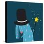 Rabbit in Black Hat Doing Tricks with Magic Wand. Colorful Dark Magical Illustration for Kids Greet-Popmarleo-Stretched Canvas