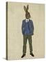 Rabbit in Blue Waistcoat-Fab Funky-Stretched Canvas