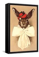 Rabbit in Bow and Hat-null-Framed Stretched Canvas