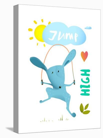 Rabbit Jumping Rope for Kids. Hare Jumping High Skipping Animal Cartoon Watercolor Style, Vector Il-Popmarleo-Stretched Canvas