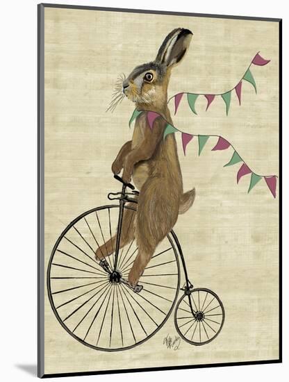 Rabbit on Penny Farthing-Fab Funky-Mounted Art Print