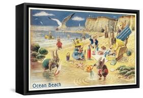 Rabbit Picnic, Ocean Beach-null-Framed Stretched Canvas