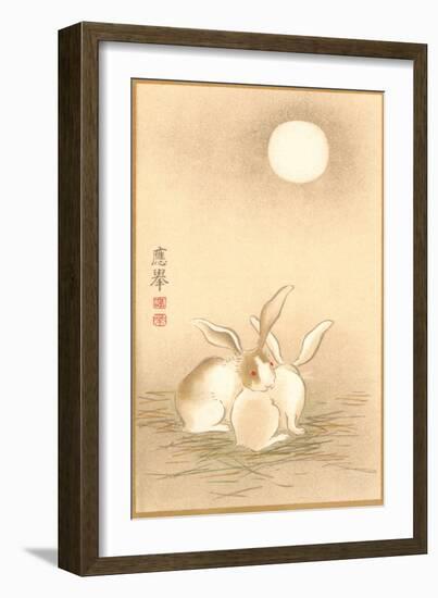 Rabbits and the Moon-null-Framed Art Print