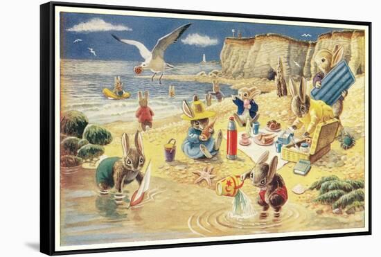 Rabbits at the Beach-null-Framed Stretched Canvas