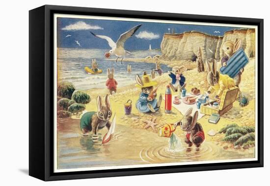 Rabbits at the Beach-null-Framed Stretched Canvas