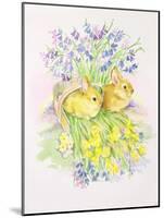 Rabbits in a Basket with Daffodils and Bluebells-Diane Matthes-Mounted Giclee Print